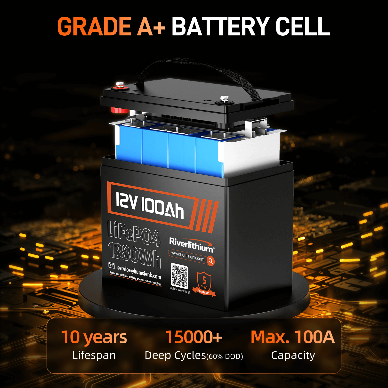Riverlithium 12V 100Ah LiFePO4 Battery 100A BMS Grade A Cells