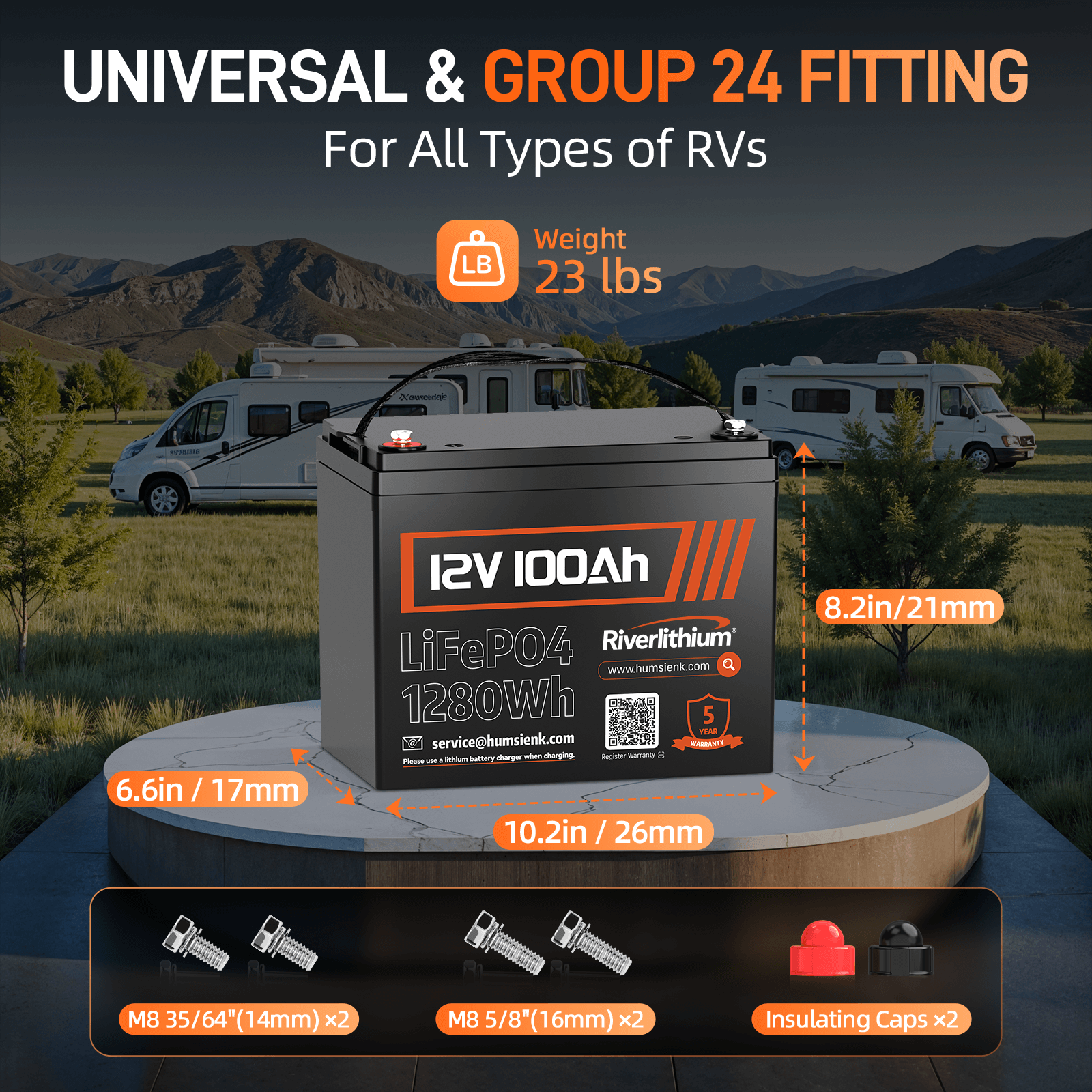 Riverlithium 12V 100Ah LiFePO4 Battery 100A BMS Size and Weight BCI Group 24