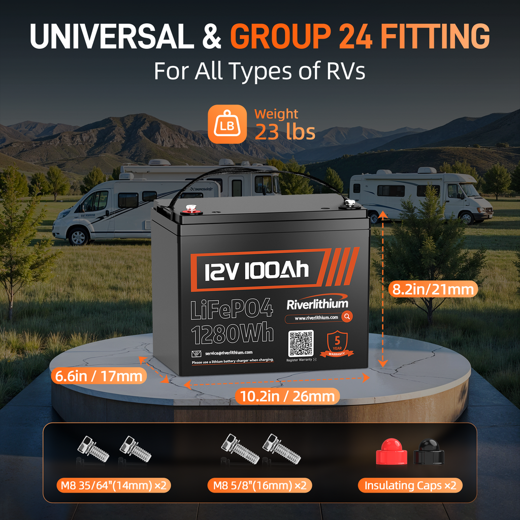 Riverlithium 12V 100Ah LiFePO4 Battery (100A BMS)