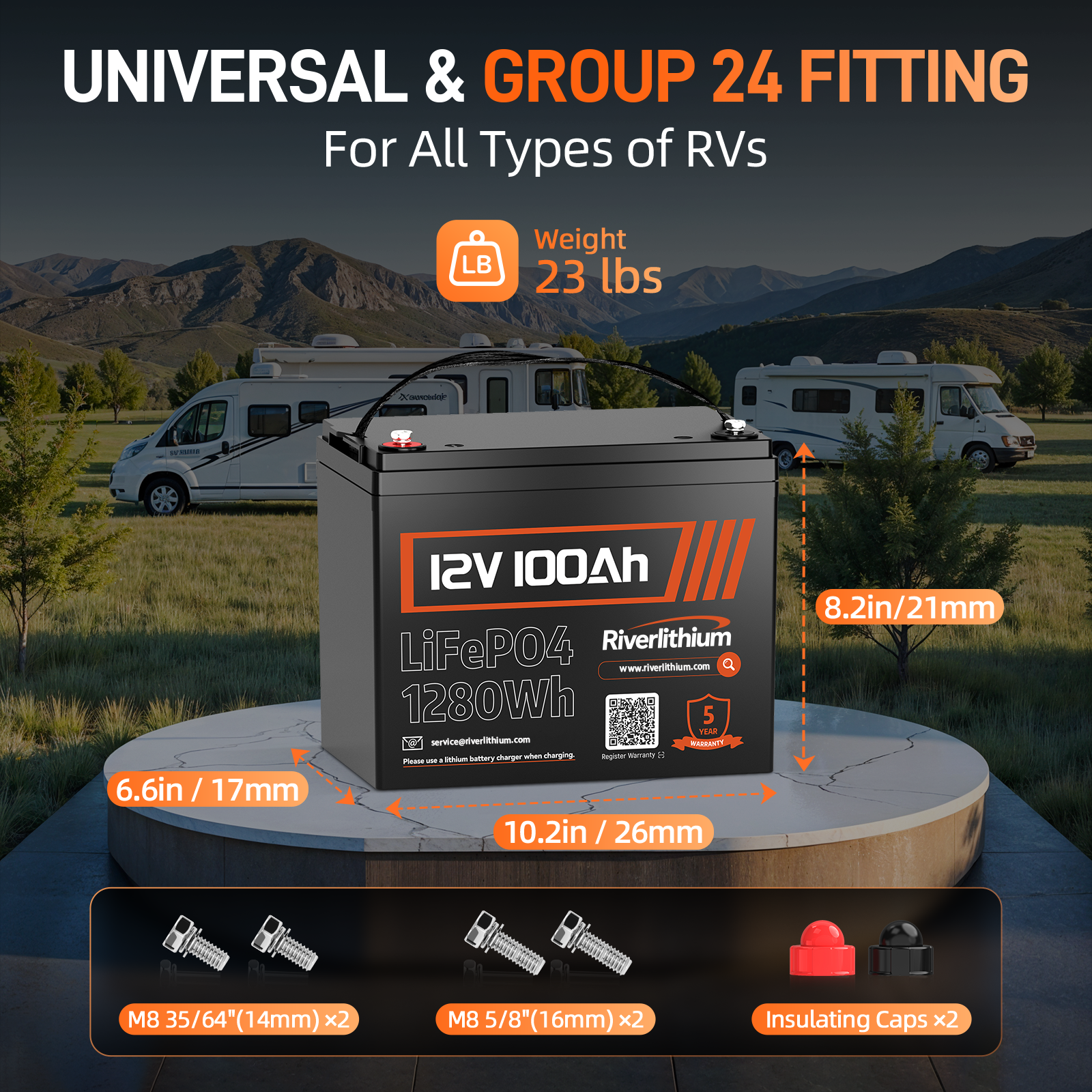 Riverlithium 12V 100Ah LiFePO4 Battery (100A BMS)