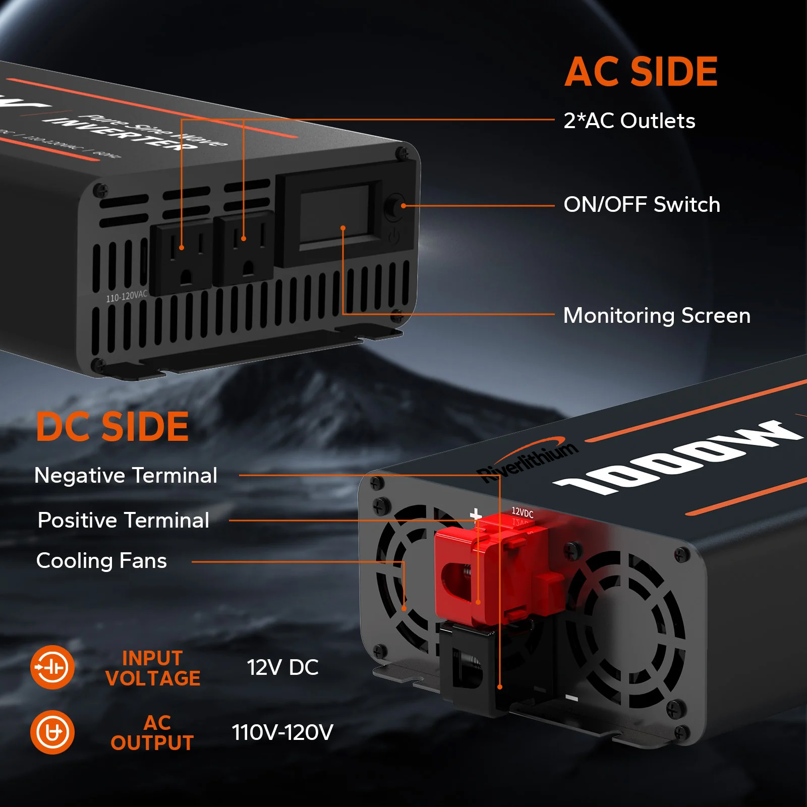 Riverlithium 1000W Pure Sine Wave Inverter