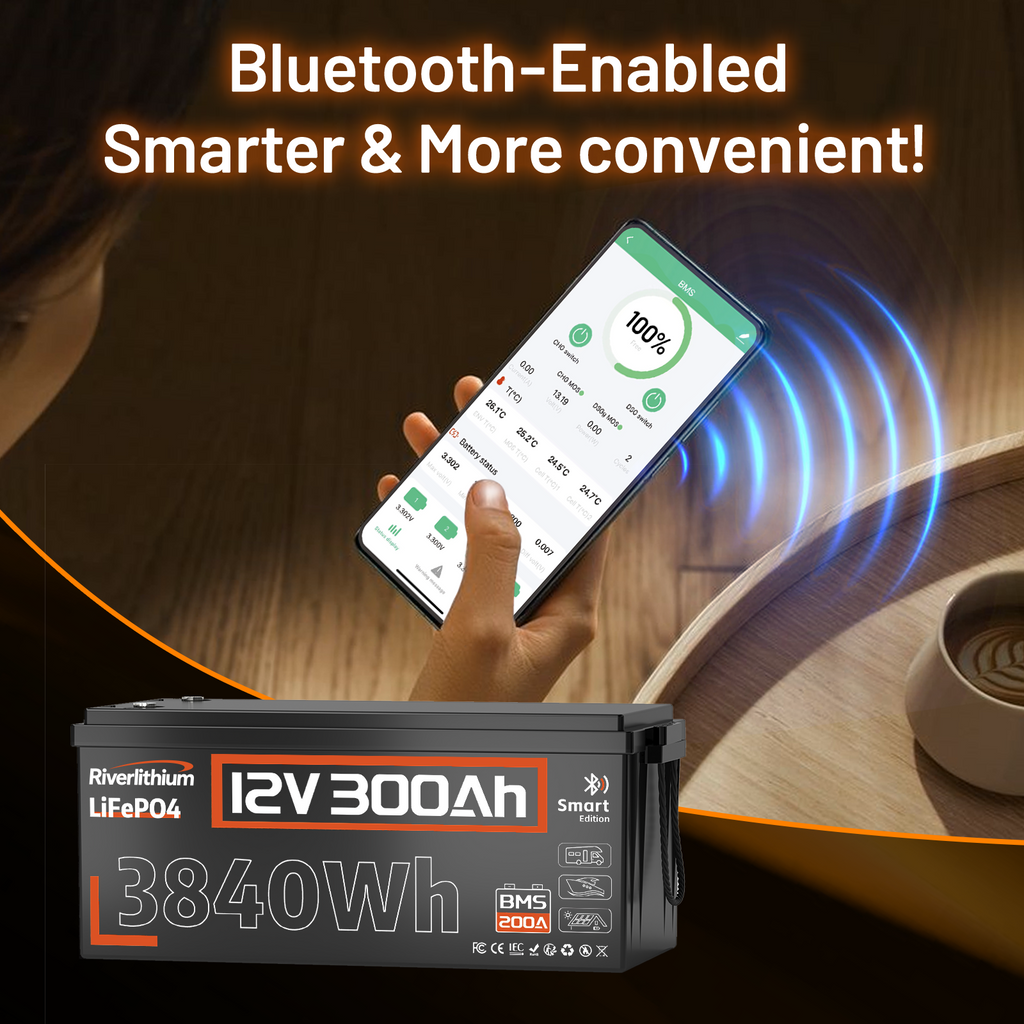 Riverlithium 12V 300Ah LiFePO4 Battery (100A BMS & Bluetooth)
