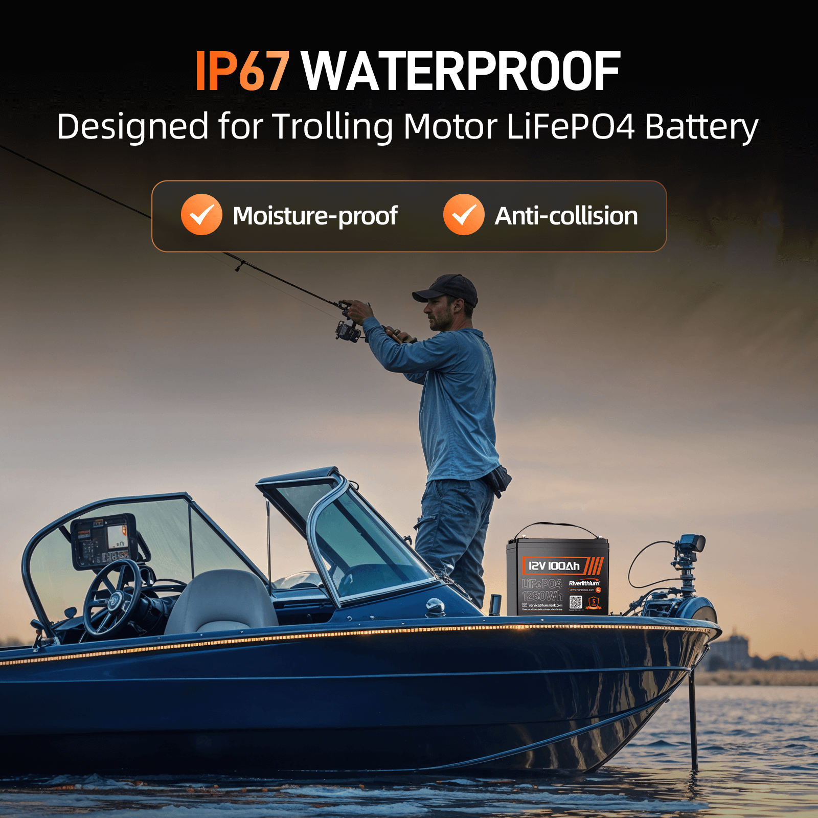 Riverlithium 12V 100Ah LiFePO4 Battery 100A BMS IP67 Waterproof