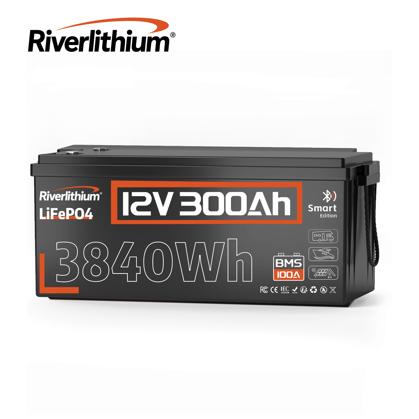 Riverlithium 12V 300Ah Bluetooth LiFePO4 Battery 200A BMS 2