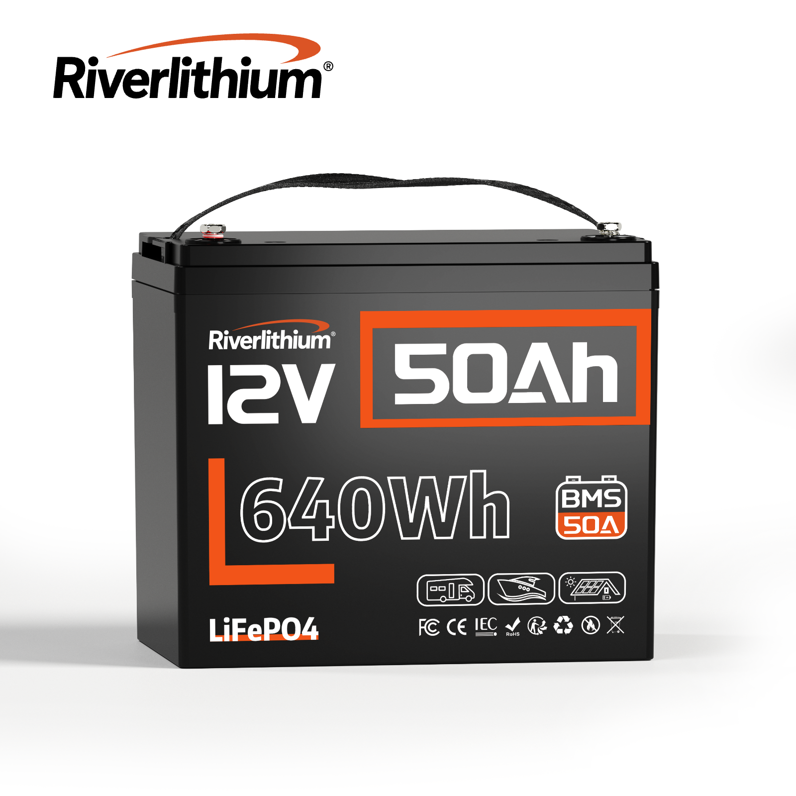 Riverlithium 12V 50Ah LiFePO4 Battery 50A BMS