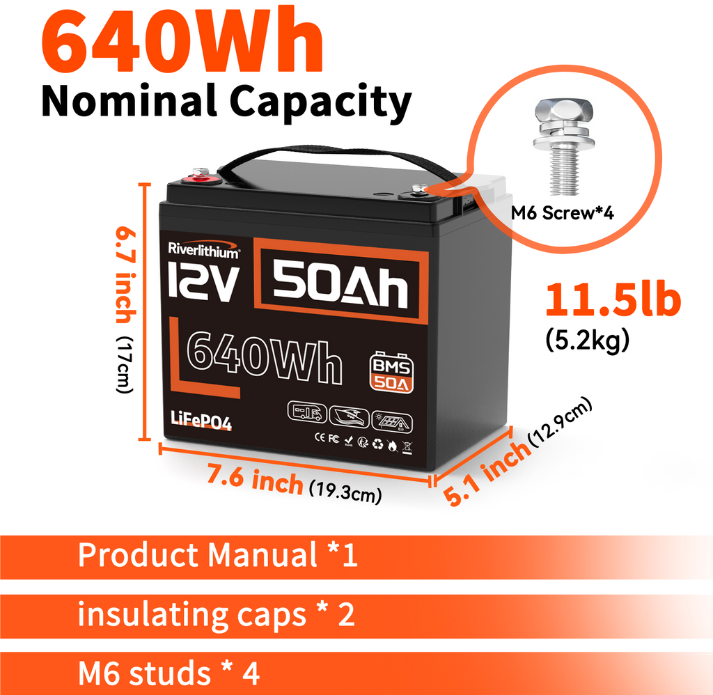 Riverlithium 12V 50Ah LiFePO4 Battery 50A BMS Size and Weight